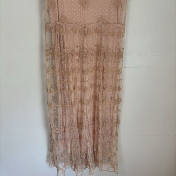 Sundance Midi Dress Pink Blush Lace Fairy Embroidered S Boho Gauzy Girly - Picture 3 of 9